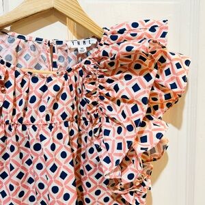 THML | Geometric Print Ruffle Blouse